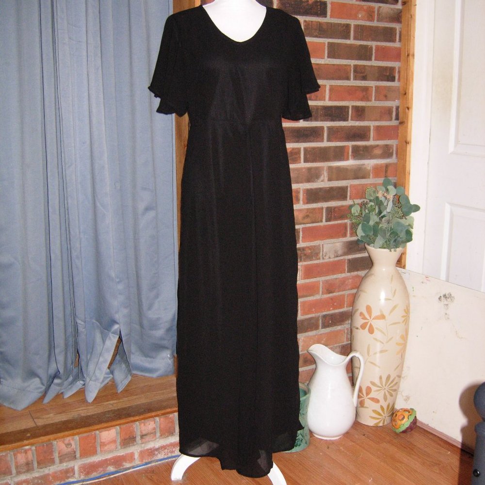 Thread Muster Black Sheer Overlay Flutter Sleeves Dress L
